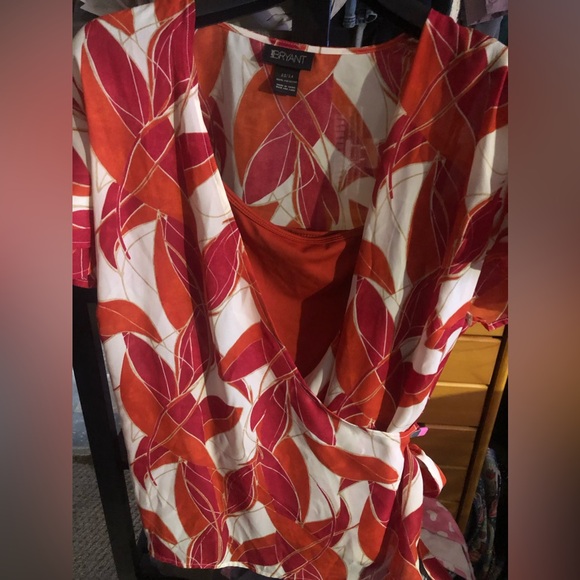 Orange, Cream and Reddish-Pink Wrap Shirt - Picture 2 of 3